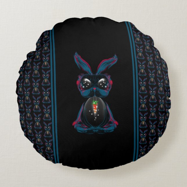 Cute Starlight Eyes Rabbit in Yoga Pose Meditation Round Cushion (Front)