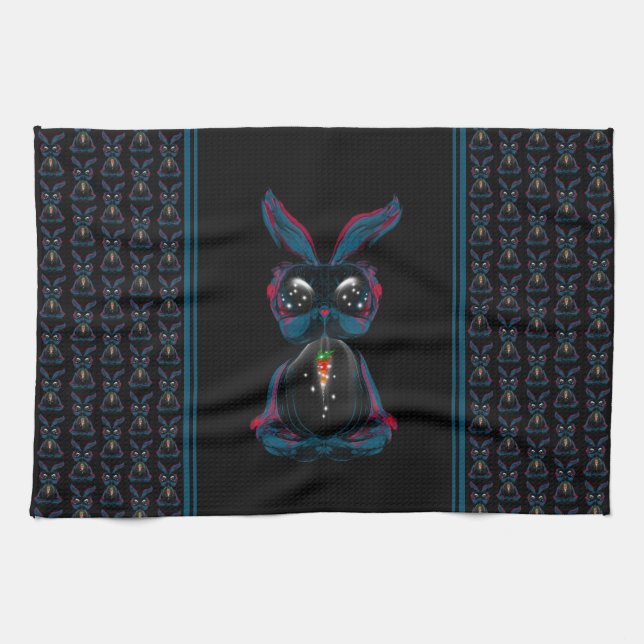 Cute Starlight Eyes Rabbit in Yoga Pose Meditation Tea Towel (Horizontal)