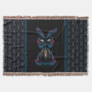 Cute Starlight Eyes Rabbit in Yoga Pose Meditation Throw Blanket