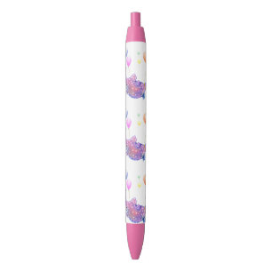 Cute Starry Elephant Flying with Colourful Balloon Blue Ink Pen