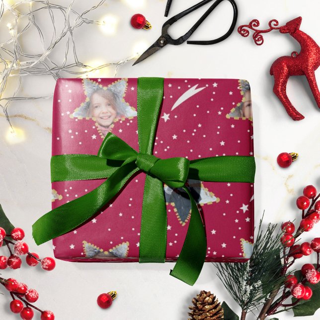 Cute Starry Pattern Your Own Photo Christmas Wrapping Paper (Creator Uploaded)