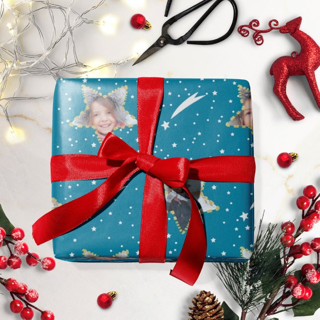 Cute Starry Pattern Your Own Photo Christmas Wrapping Paper (Creator Uploaded)