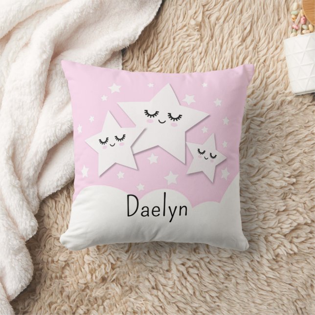 Cute Stars and Clouds in Pink Kid's Cushion (Blanket)
