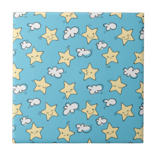 Cute stars and clouds pattern Blue sky Tile
