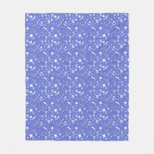 Cute Stars and Cosmos Blue Fleece Blanket