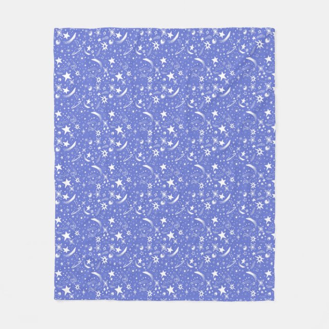 Cute Stars and Cosmos Blue  Fleece Blanket (Front)