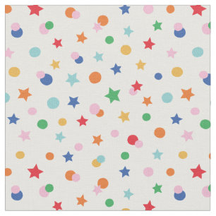 Cute Stars and Dots confetti on white Fabric