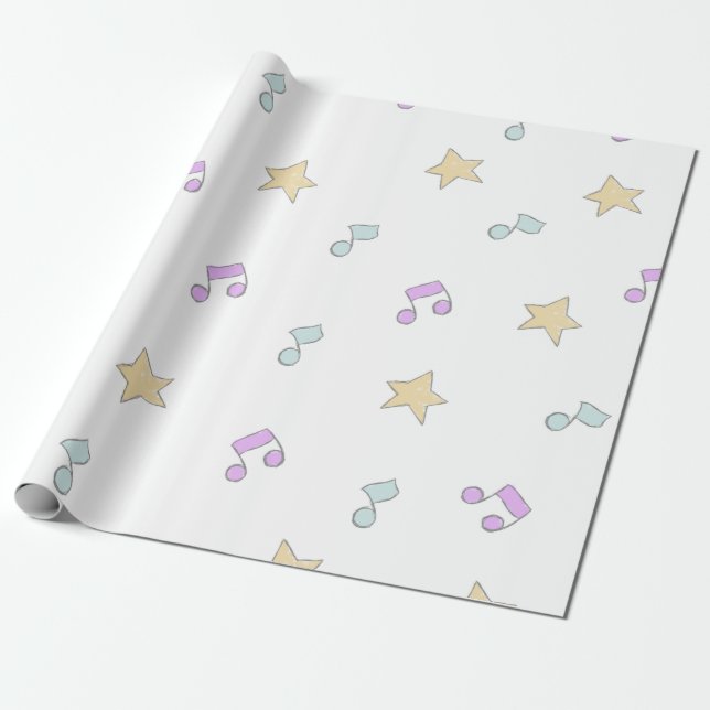 cute stars and musical notes pattern wrapping paper (Unrolled)