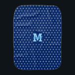 Cute Stars Blue Monogrammed Soft Newborn Infant Burp Cloth<br><div class="desc">Create your own custom, personalised, 100% ultra-soft polyester fleece, gentle on baby’s skin, unique, one-of-a-kind, light blue typography script name initial, stylish white stars pattern on navy blue background, monogrammed baby burp cloth. Simply type in the baby's initial / monogram and name, to customise. Makes a wonderful, custom, personalised gift...</div>