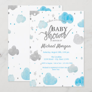 Cute Stars & Clouds Baby Shower Invitation