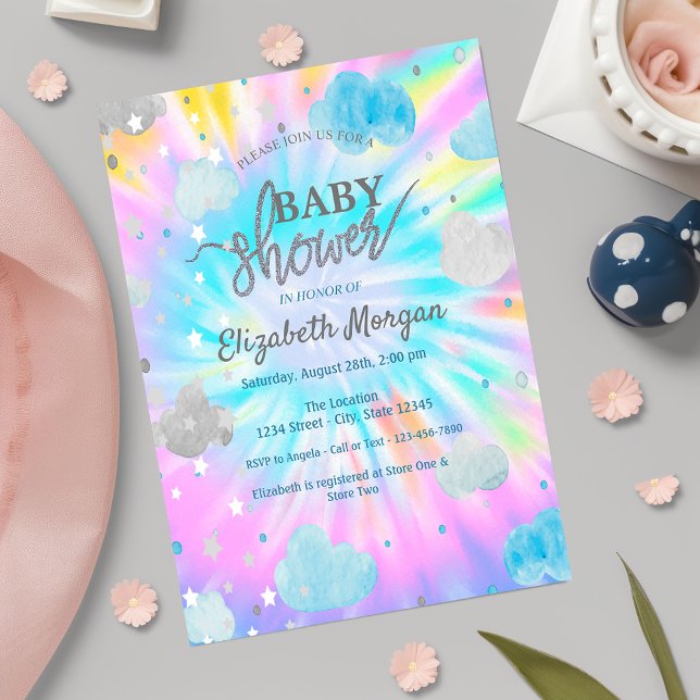 Cute Stars & Clouds Tie Dye Baby Shower  Invitation (Creator Uploaded)
