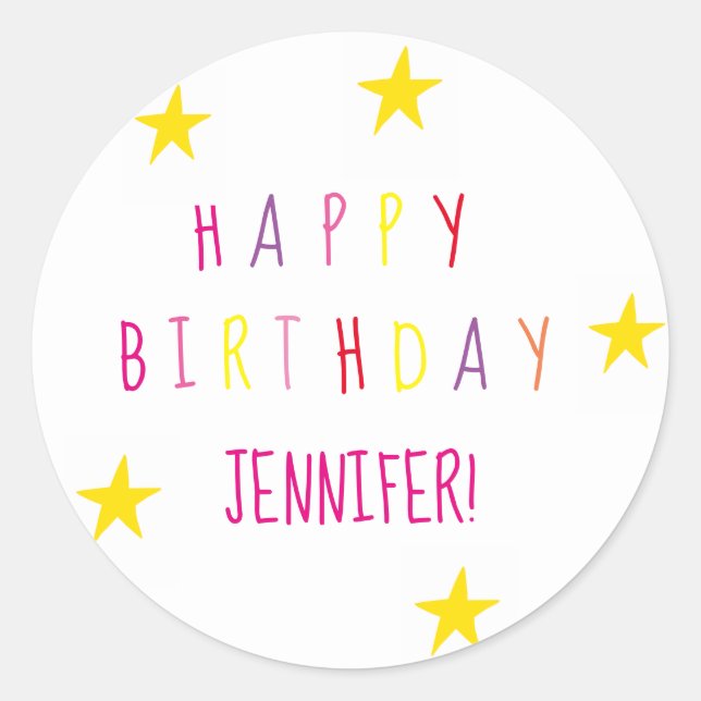 Cute Stars Kids Happy Birthday Round Sticker (Front)