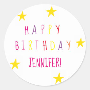 Cute Stars Kids Happy Birthday Round Sticker