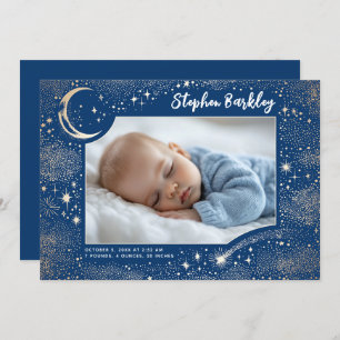 Cute Stars Moon Celestial Newborn Boy Photo Birth Announcement