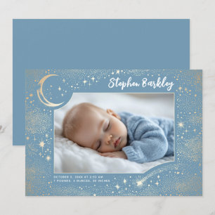 Cute Stars Moon Celestial Newborn Boy Photo Birth Announcement