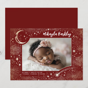 Cute Stars Moon Celestial Newborn Photo Birth Announcement
