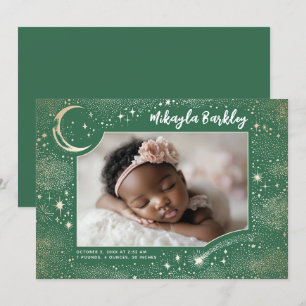 Cute Stars Moon Celestial Newborn Photo Birth Announcement
