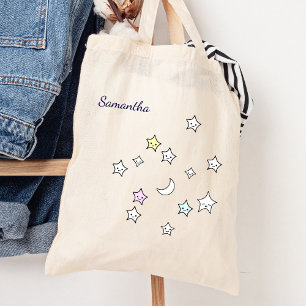 Cute Stars Moon Custom Name Kawaii Tote Bag