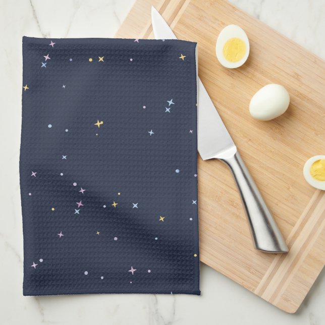 Cute Stars On A Sparkling Night Sky Tea Towel (Quarter Fold)