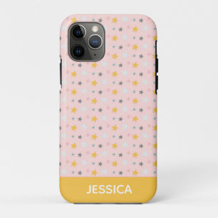 Cute Stars Pattern in Pink and Yellow Personalised iPhone 11 Pro Case