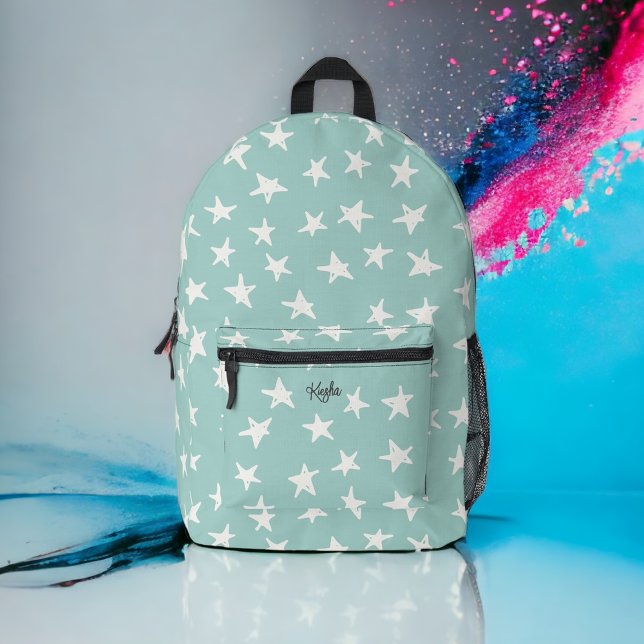 Cute Stars Pattern on Aqua with Your Name Printed Backpack (Creator Uploaded)