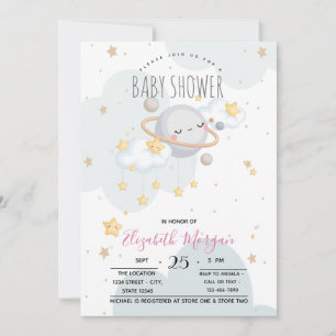 Cute Stars Planet Clouds Baby Shower Invitation