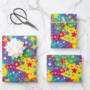 Cute stars rainbows kids party tiled pattern wrapping paper sheet