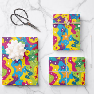Cute stars rainbows kids party tiled pattern  wrapping paper sheet