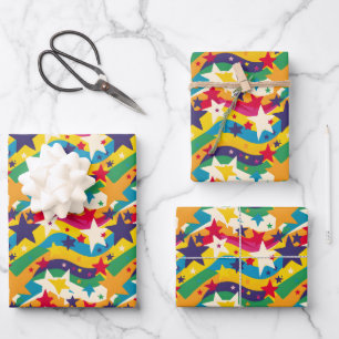 Cute stars rainbows kids party tiled pattern  wrapping paper sheet