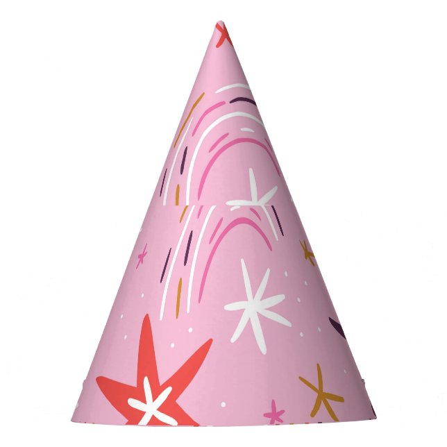 Cute Stars Rainbows Pink Pattern Party Hat (Front)