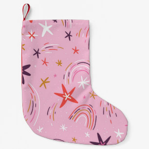 Cute Stars Rainbows Pink Pattern Small Christmas Stocking