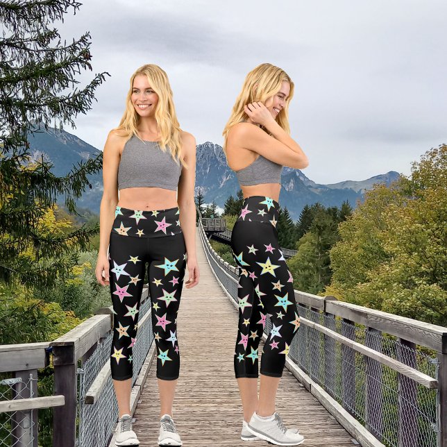 Cute stars with faces in pastel colours    capri leggings (Creator Uploaded)
