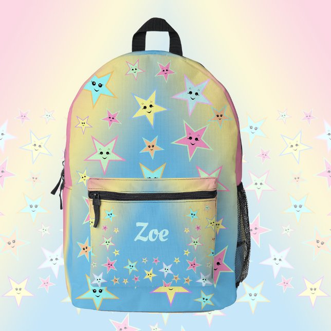 Cute stars with faces in pastel colours, custom    printed backpack (Creator Uploaded)