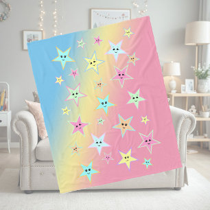 Cute stars with faces in pastel colours fleece blanket