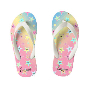 Cute stars with faces in pastel colours kid's flip flops