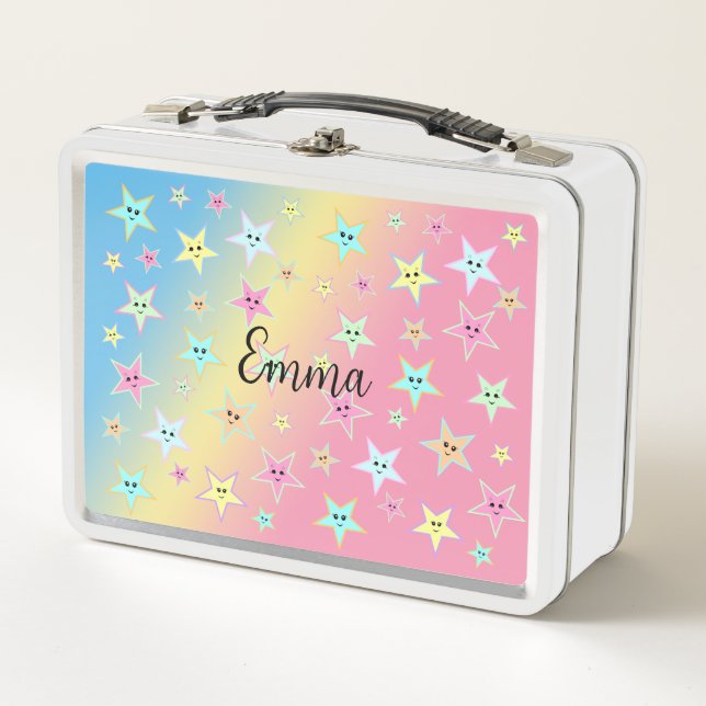 Cute stars with faces in pastel colours   metal lunch box (Front)