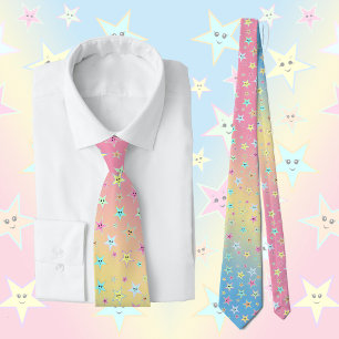 Cute stars with faces in pastel colours tie