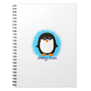 Cute Stay Cool Penguin Design Blue Background Notebook