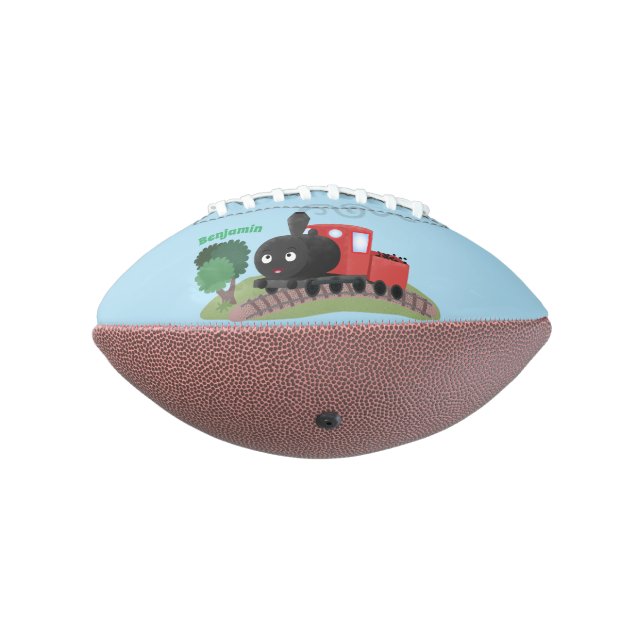 Cute steam train locomotive cartoon illustration american football (Rotated 270)