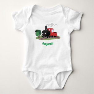 Cute steam train locomotive cartoon illustration baby bodysuit