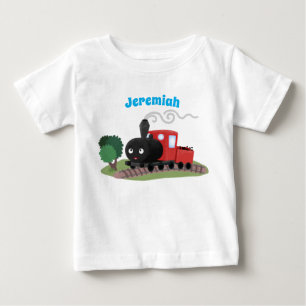 Cute steam train locomotive cartoon illustration baby T-Shirt