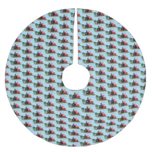 Cute steam train locomotive cartoon illustration brushed polyester tree skirt