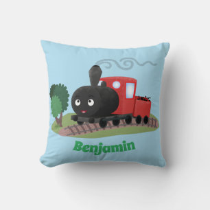 Cute steam train locomotive cartoon illustration cushion
