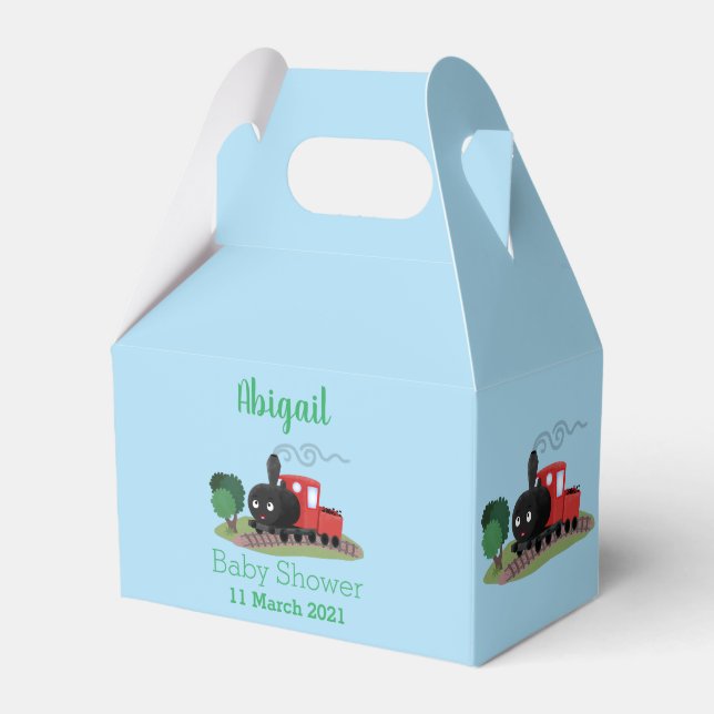Cute steam train locomotive cartoon illustration favour box (Front Side)