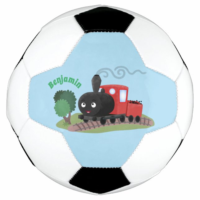 Cute steam train locomotive cartoon illustration football (Front)