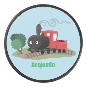 Cute steam train locomotive cartoon illustration hockey puck