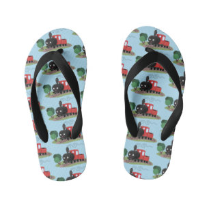 Cute steam train locomotive cartoon illustration kid's flip flops