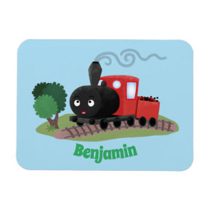 Cute steam train locomotive cartoon illustration magnet