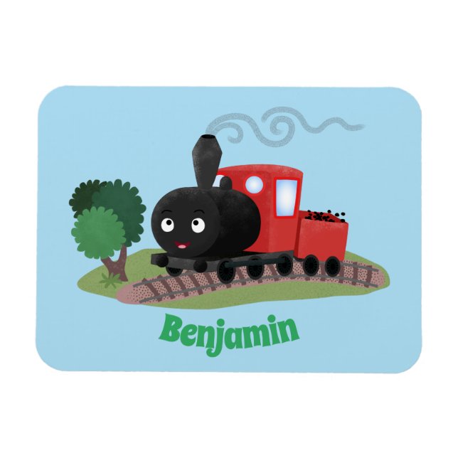 Cute steam train locomotive cartoon illustration magnet (Horizontal)