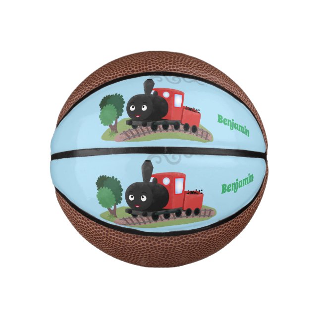 Cute steam train locomotive cartoon illustration mini basketball (Front)